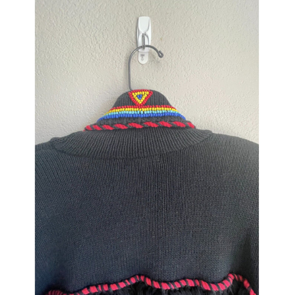 Vintage Victoria Jones Cardigan Heavily Beaded Indian Aztec Long Sleeve Black M - Picture 8 of 9